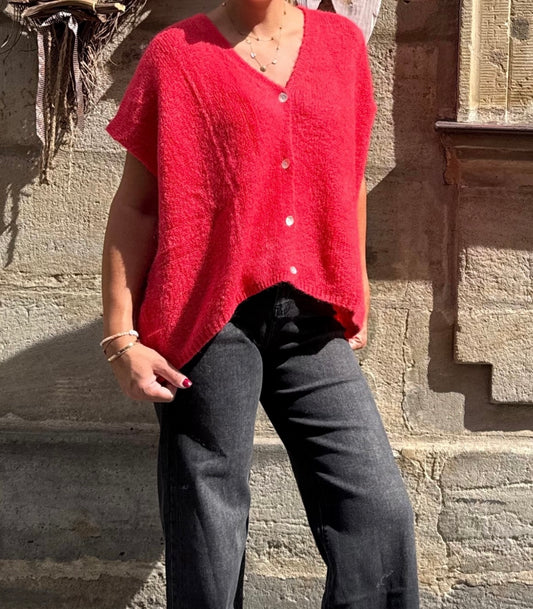 Oversized Strick Pullunder fire red
