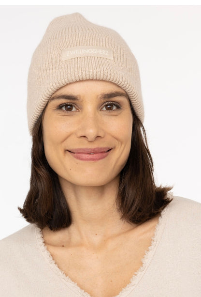 Zwillingsherz Mütze in beige