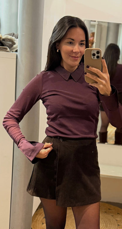 YAYA Mesh Bluse mit Satin Details in burgundy