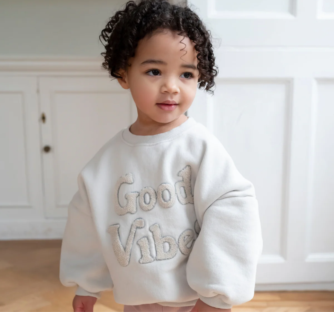 Little Prince & Sister Sweatshirt GOOD VIBES in ecru