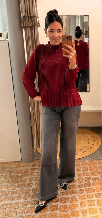 Plissee Bluse burgundy