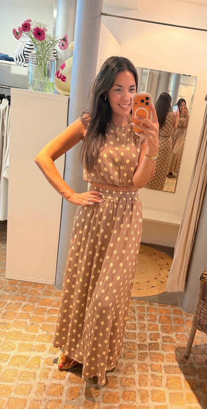 2 Teiler Polka Dots in Taupe