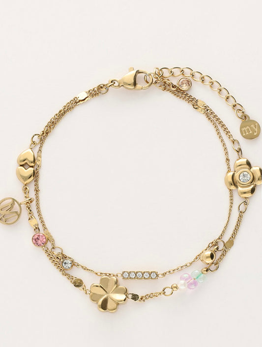 Doppelarmband mit Anhängern in gold