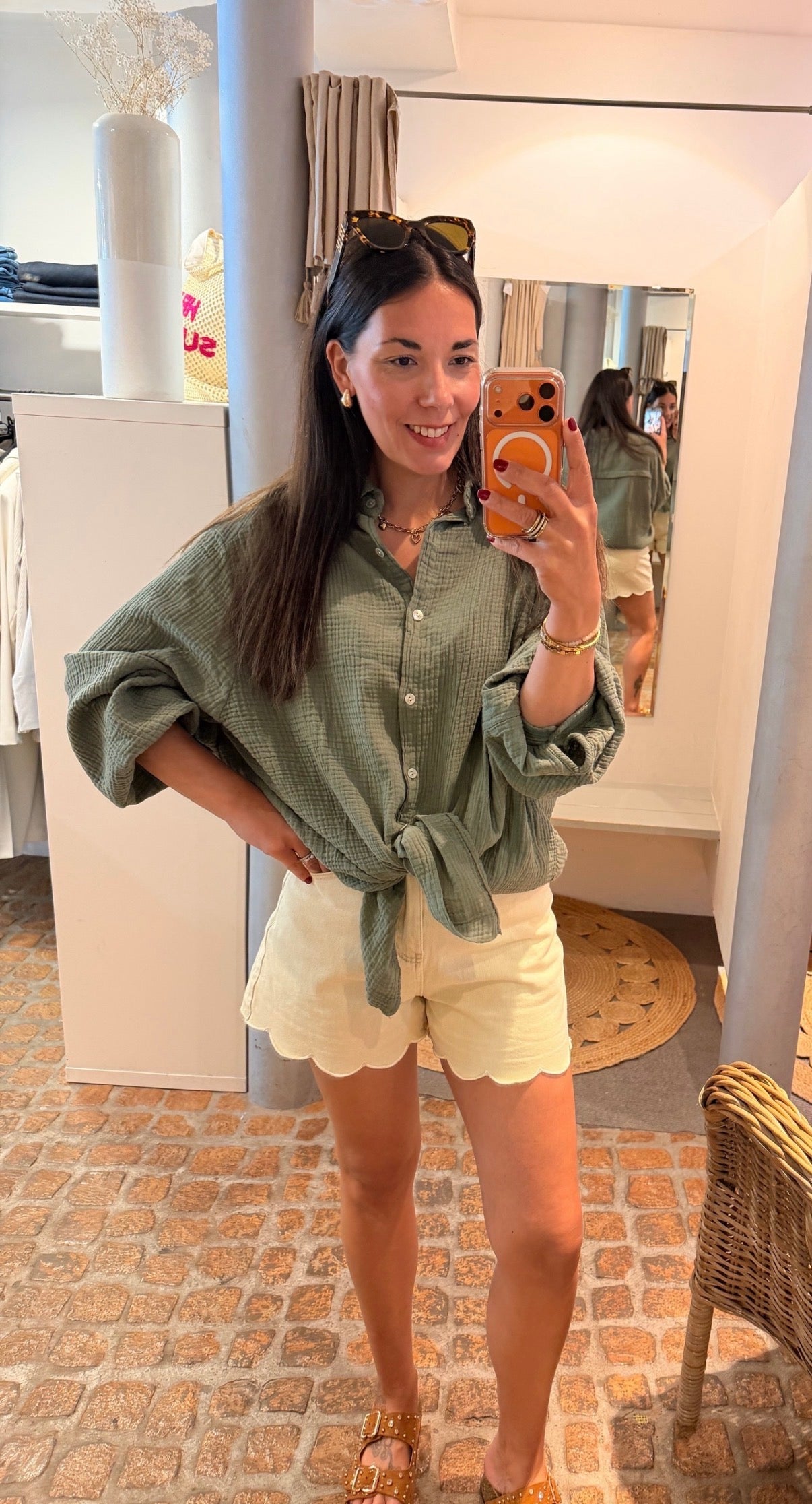 MUSSELIN BLUSE MATCHA OVERSIZED