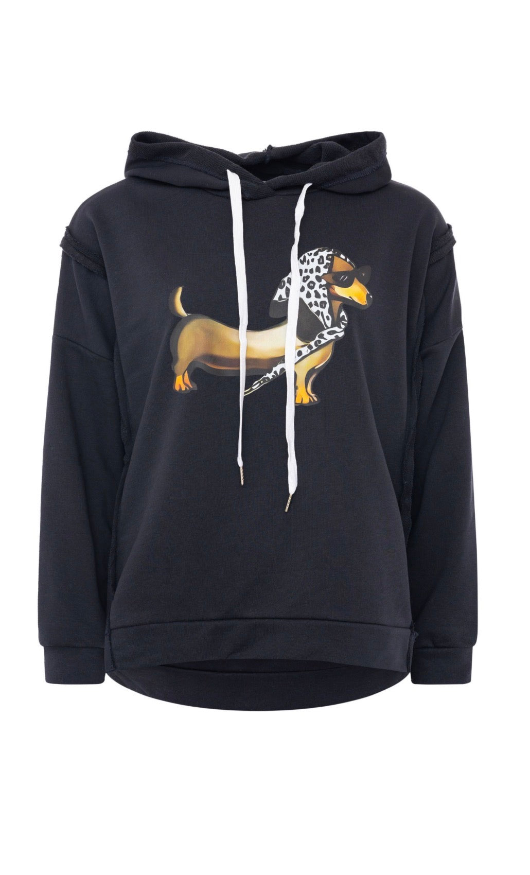 Zwillingsherz Hoodie Madame Dackel in schwarz