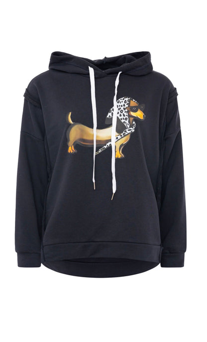 Zwillingsherz Hoodie Madame Dackel in schwarz