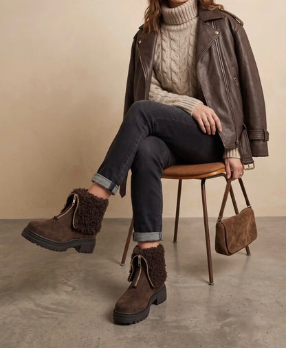 STIEFELETTEN WILDLEDER FLUFFY DUNKELBRAUN