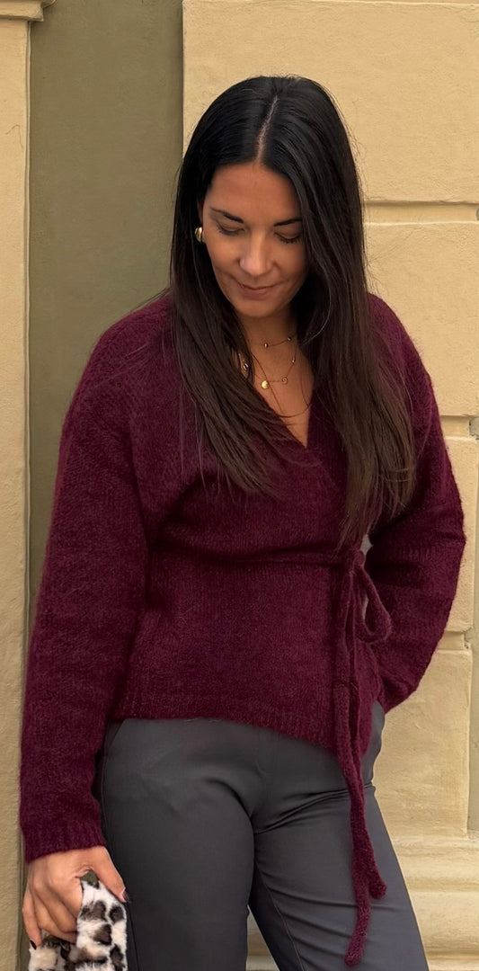Wickelcardigan in dark cherry