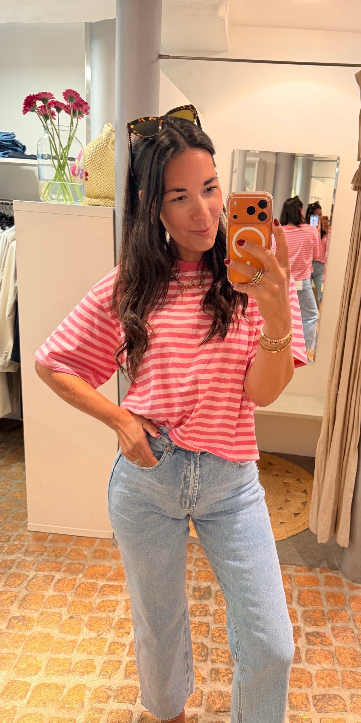 CROPPED T-SHIRT STREIFEN PINK