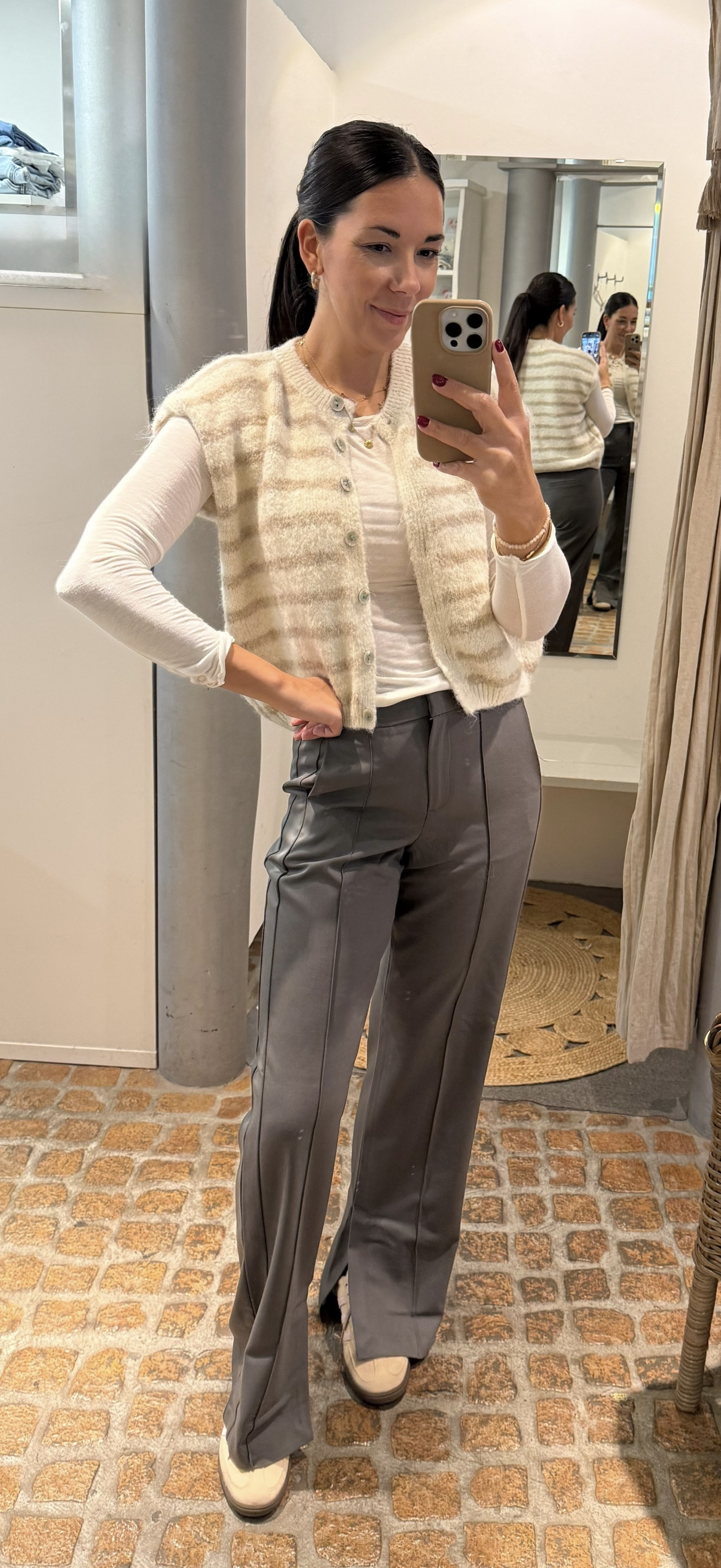 Strick Weste STRIPES in beige