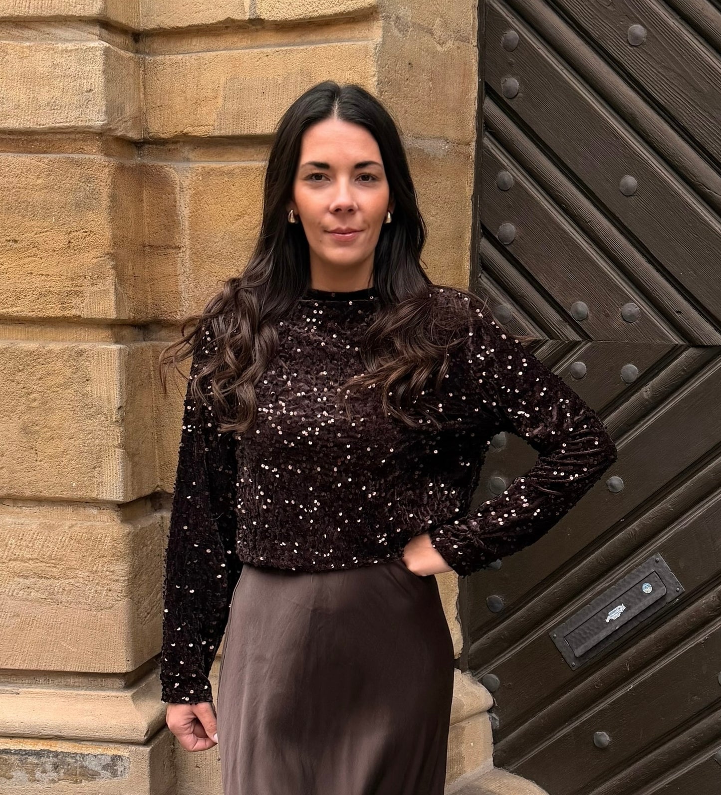 Pailletten Oberteil BOW braun