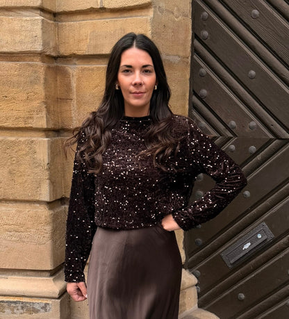 Pailletten Oberteil BOW braun