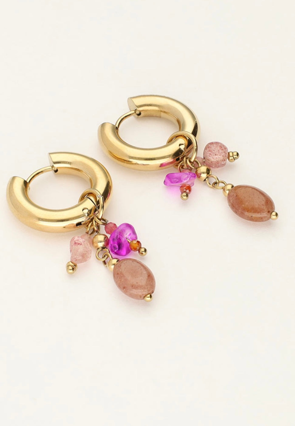 My Jewellery Kleine Creolen mit pinken und braunen Steinen gold