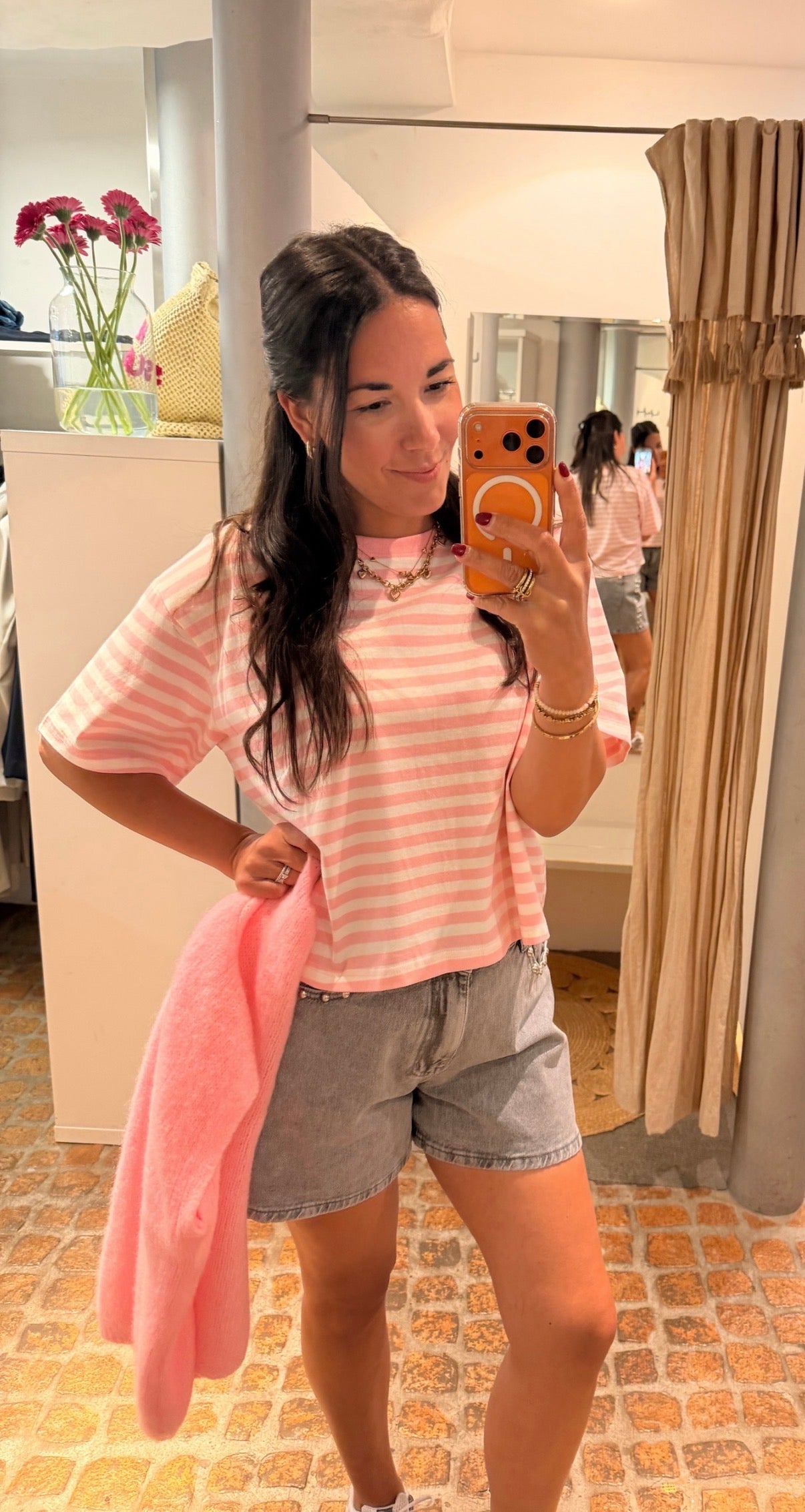 CROPPED T-SHIRT STREIFEN ROSA