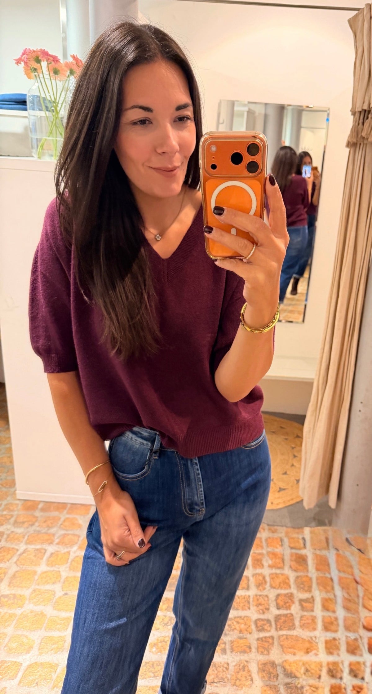 MIDI STRICK PULLI PLUM V-AUSSCHNITT