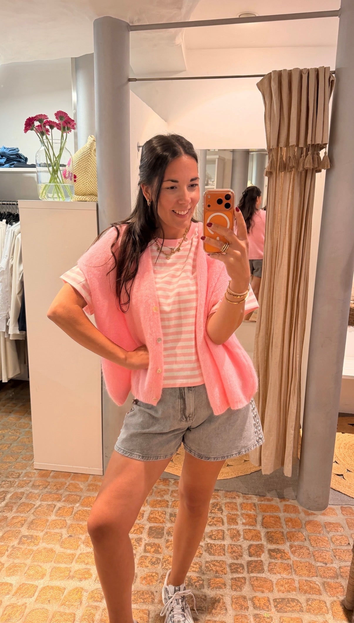 CROPPED T-SHIRT STREIFEN ROSA