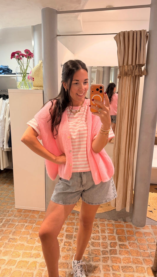 CROPPED T-SHIRT STREIFEN ROSA