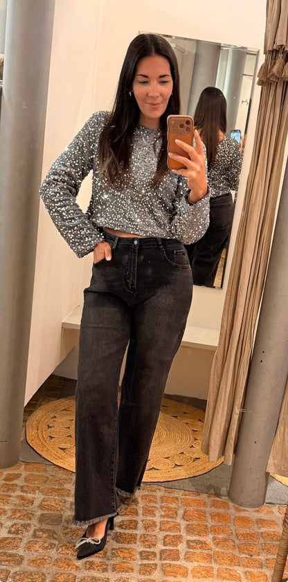 Pailletten Oberteil BOW silver