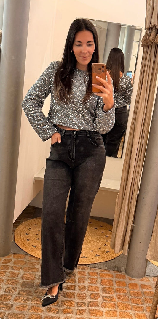 Pailletten Oberteil BOW silver