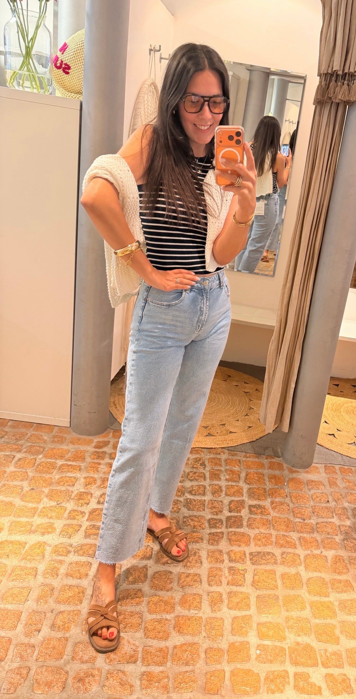 GERIPPTES TOP STRIPES NAVY