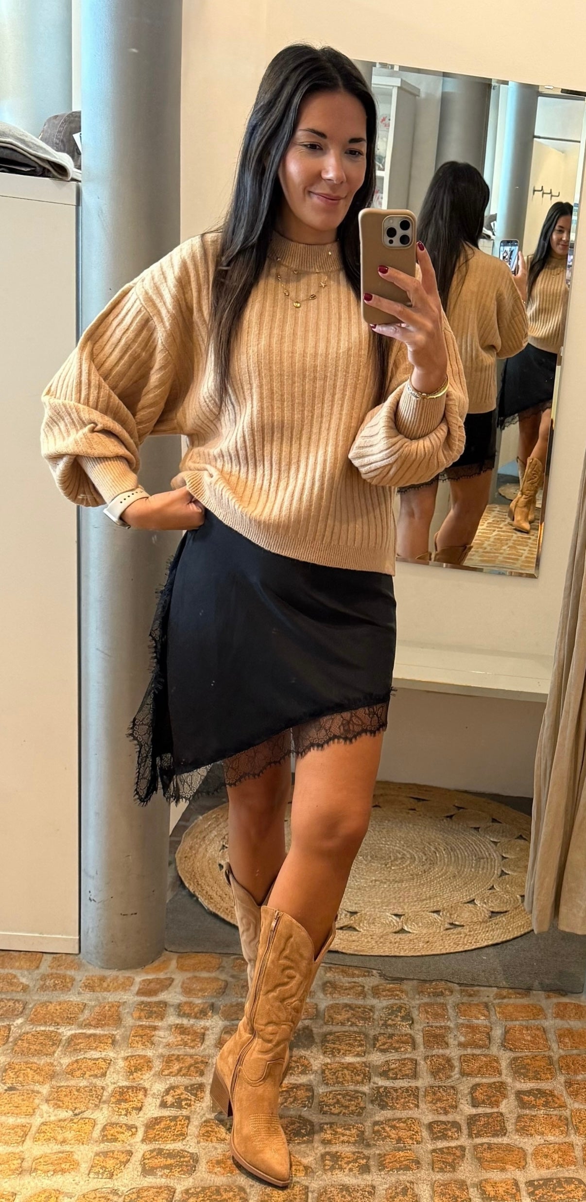 YAYA Gerippter Pullover in camel