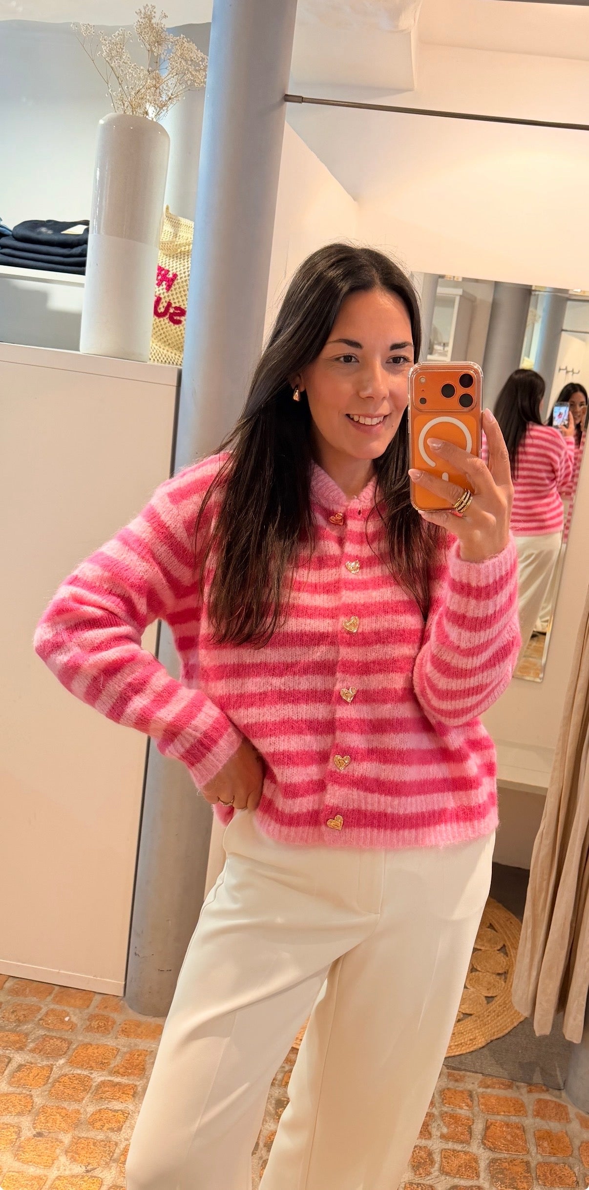 CARDIGAN HEART PINK STRIPES