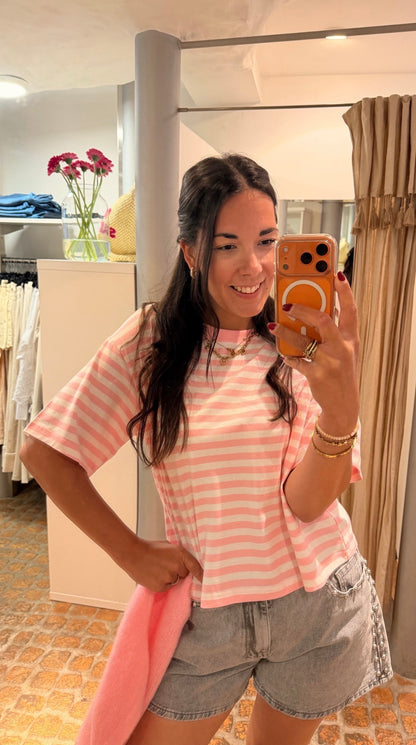 CROPPED T-SHIRT STREIFEN ROSA