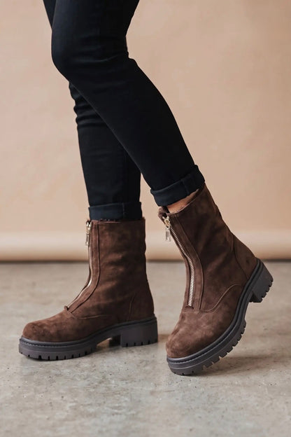 STIEFELETTEN WILDLEDER FLUFFY DUNKELBRAUN