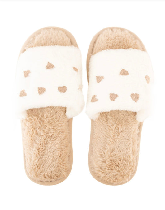 Zwillingsherz Plüsch Schlappen beige