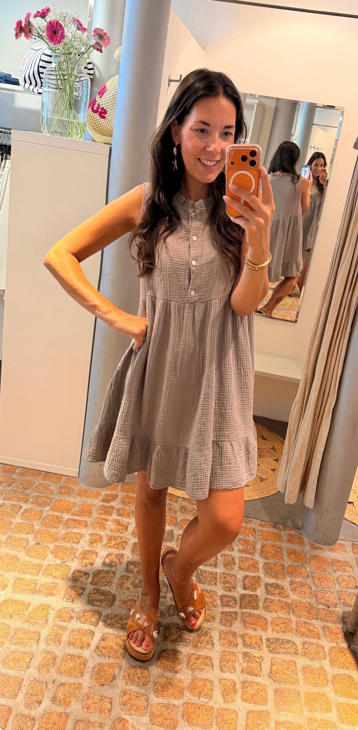 MIDI DRESS MUSSELIN TAUPE