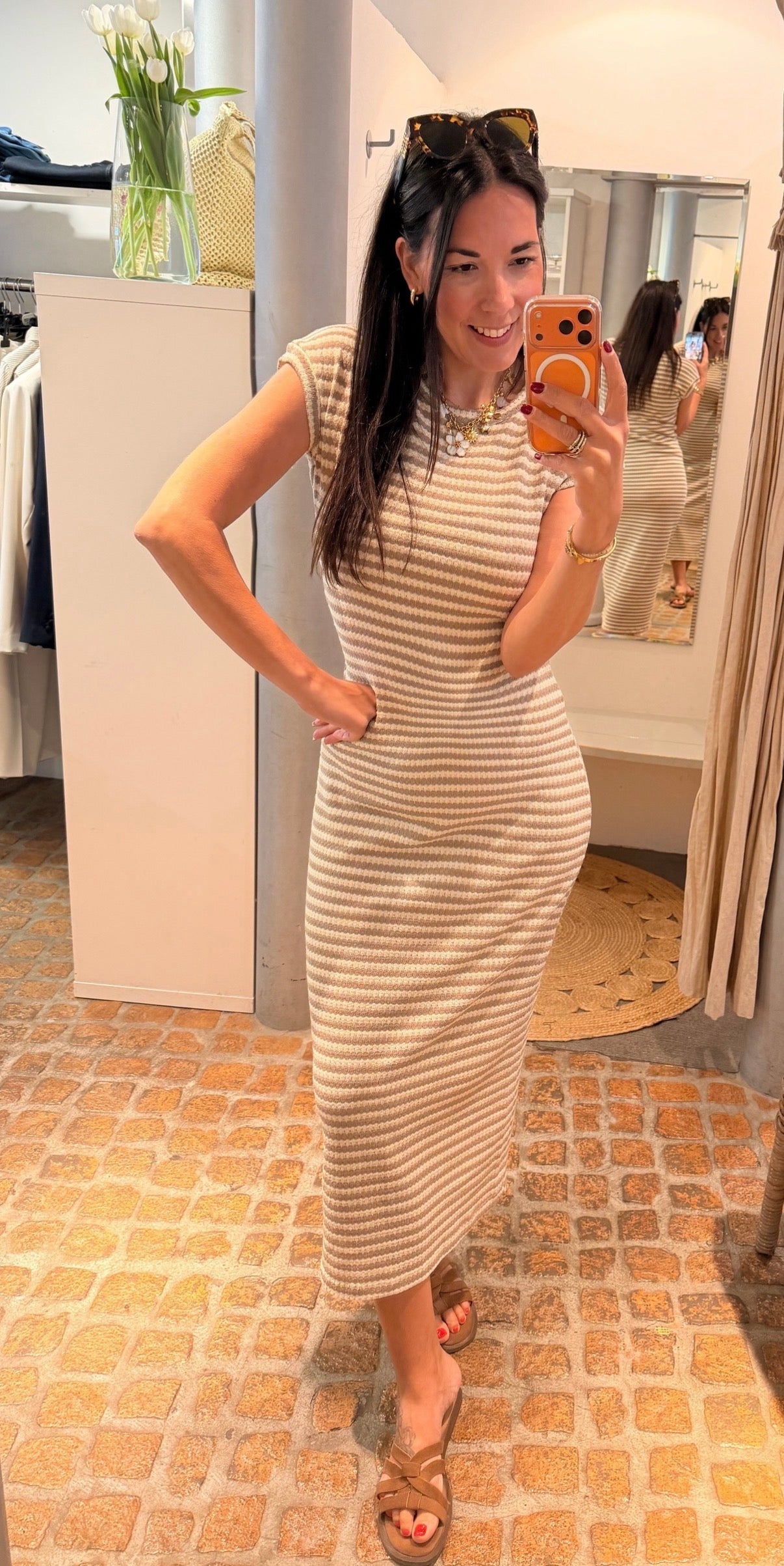 EVERYDAY KLEID STRIPES CAPPUCCINO