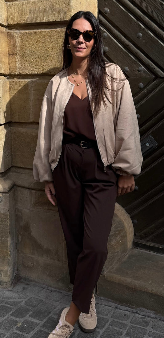 Midi Puffy Jacke in beige