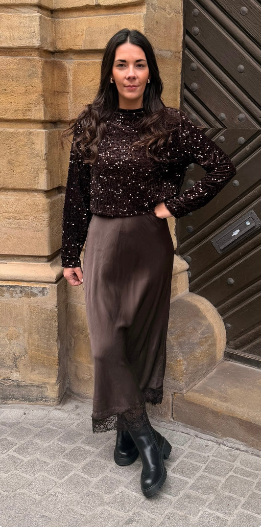 Pailletten Oberteil BOW braun