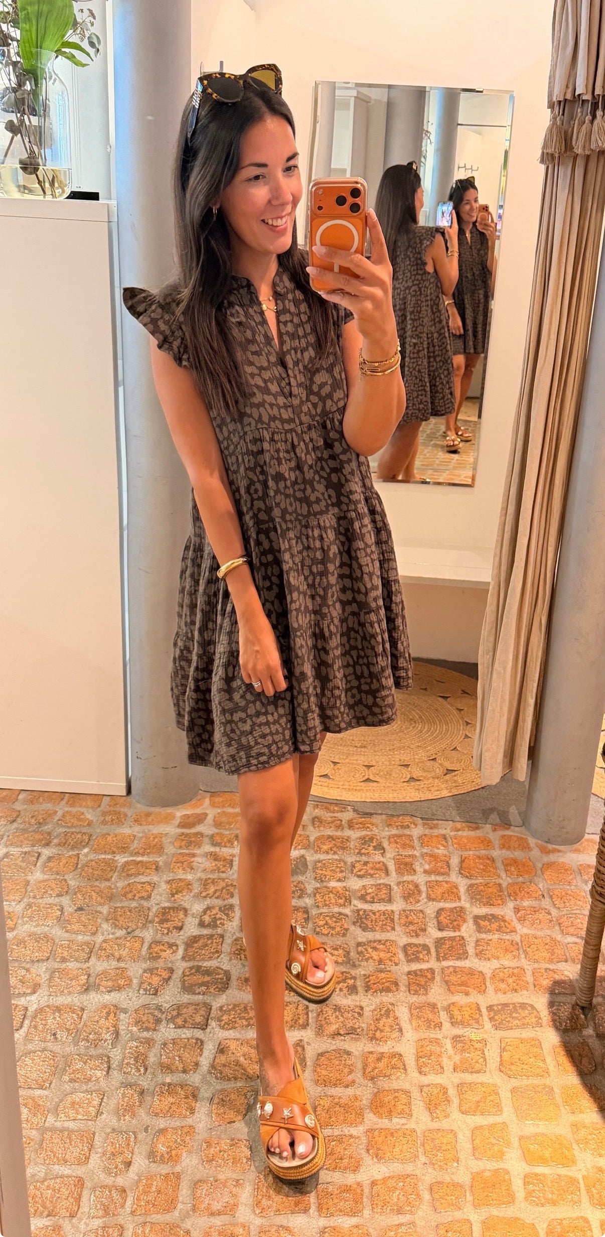 MIDI DRESS MUSSELIN LEO BROWN