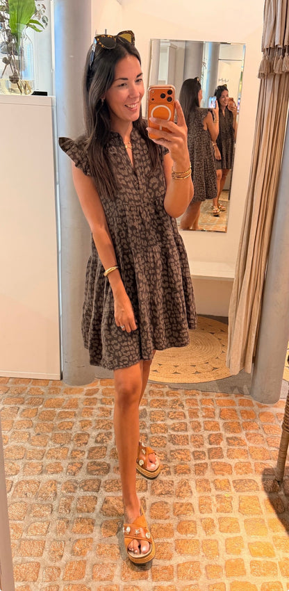 MIDI DRESS MUSSELIN LEO BROWN