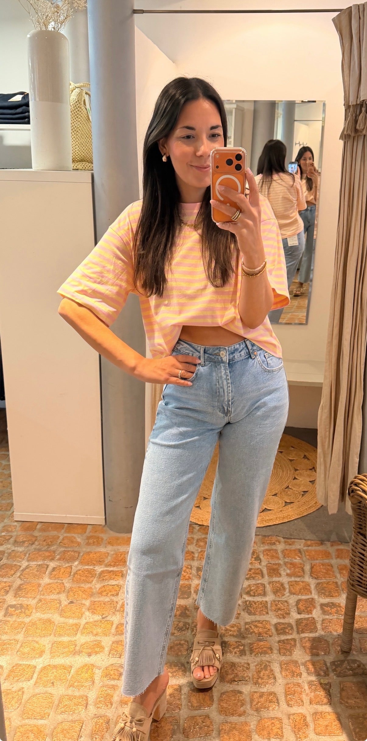 CROPPED T-SHIRT STREIFEN YELLOW