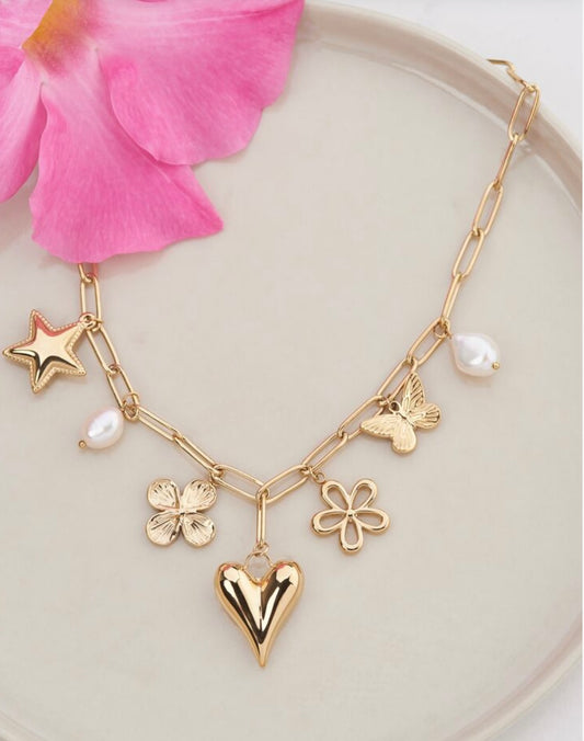 Gliederkette mit Anhängern in gold