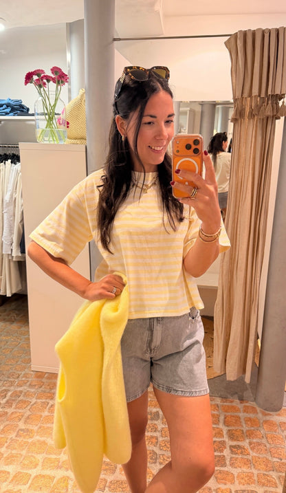 CROPPED T-SHIRT STREIFEN BUTTER YELLOW