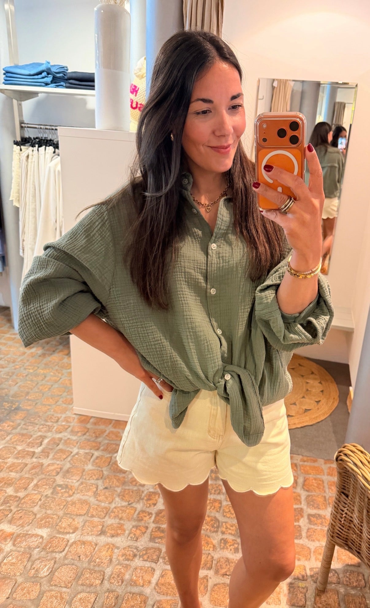 MUSSELIN BLUSE MATCHA OVERSIZED