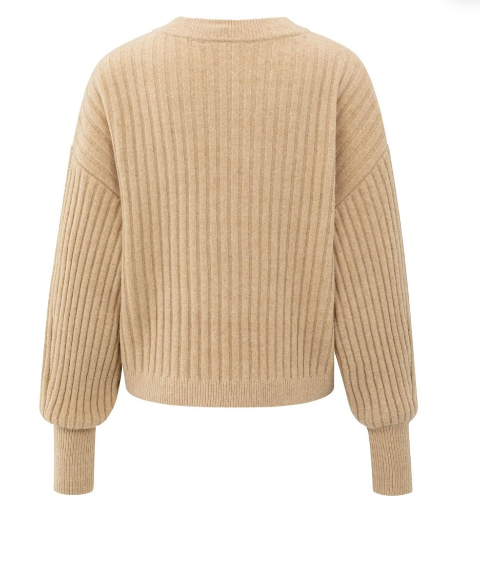 YAYA Gerippter Pullover in camel