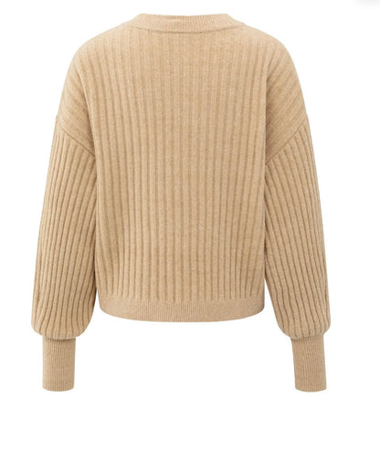 YAYA Gerippter Pullover in camel