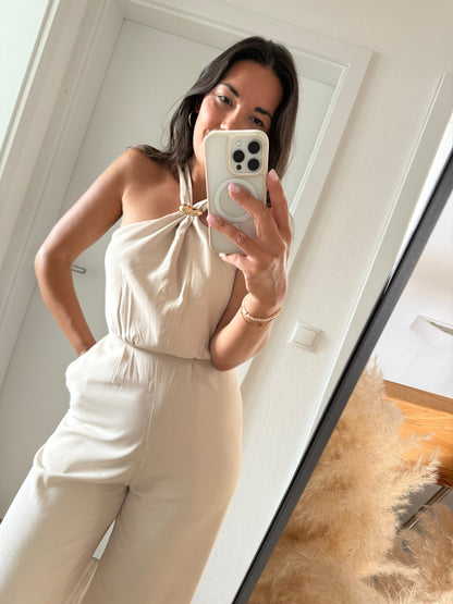 Neckholder Jumpsuit Gold Details beige