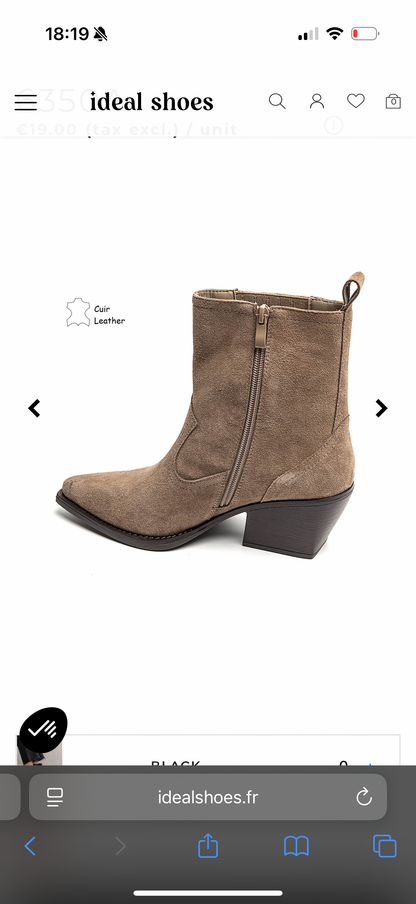 Midi Stiefelette Cowboy taupe - Echtleder