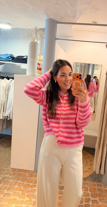 CARDIGAN HEART PINK STRIPES