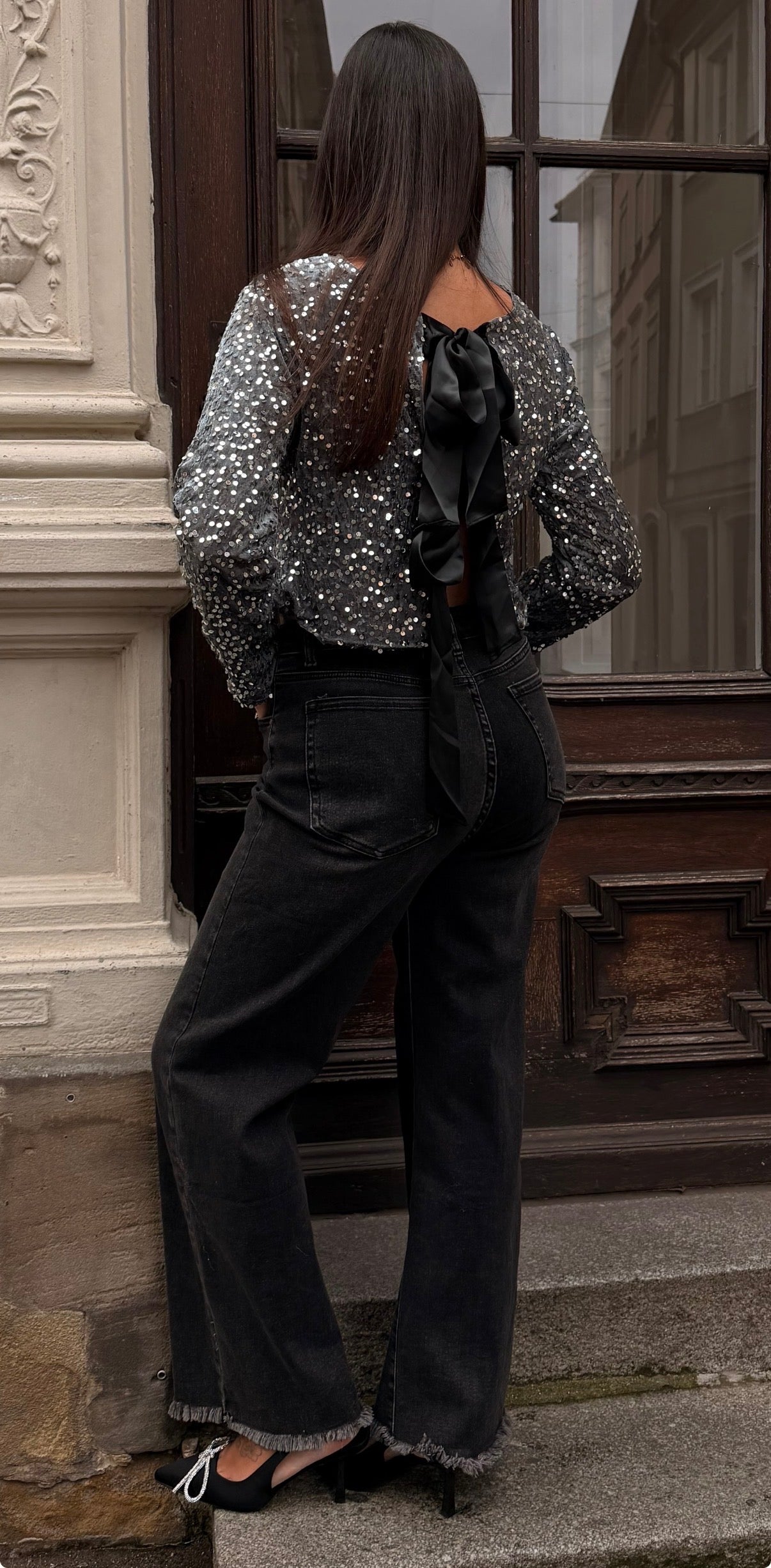 Pailletten Oberteil BOW silver