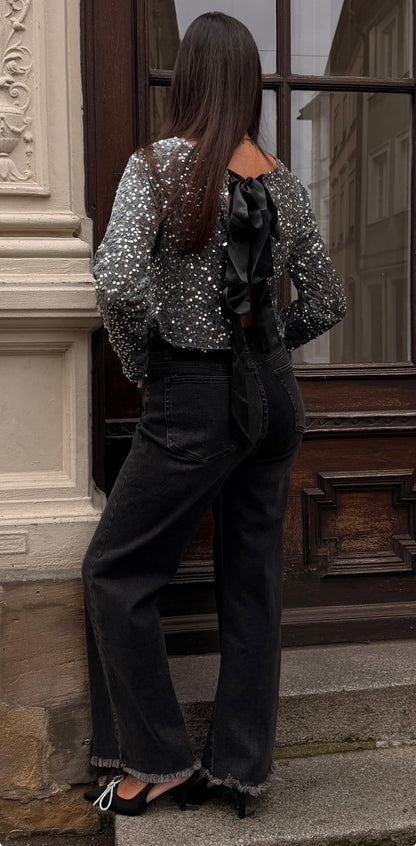 Pailletten Oberteil BOW silver