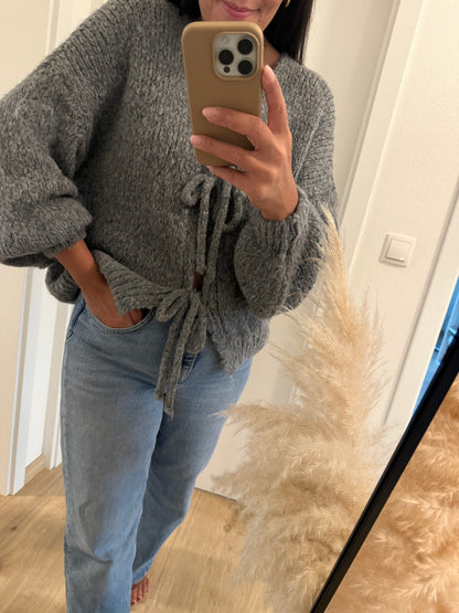 Cardigan mit Schleifen in grau