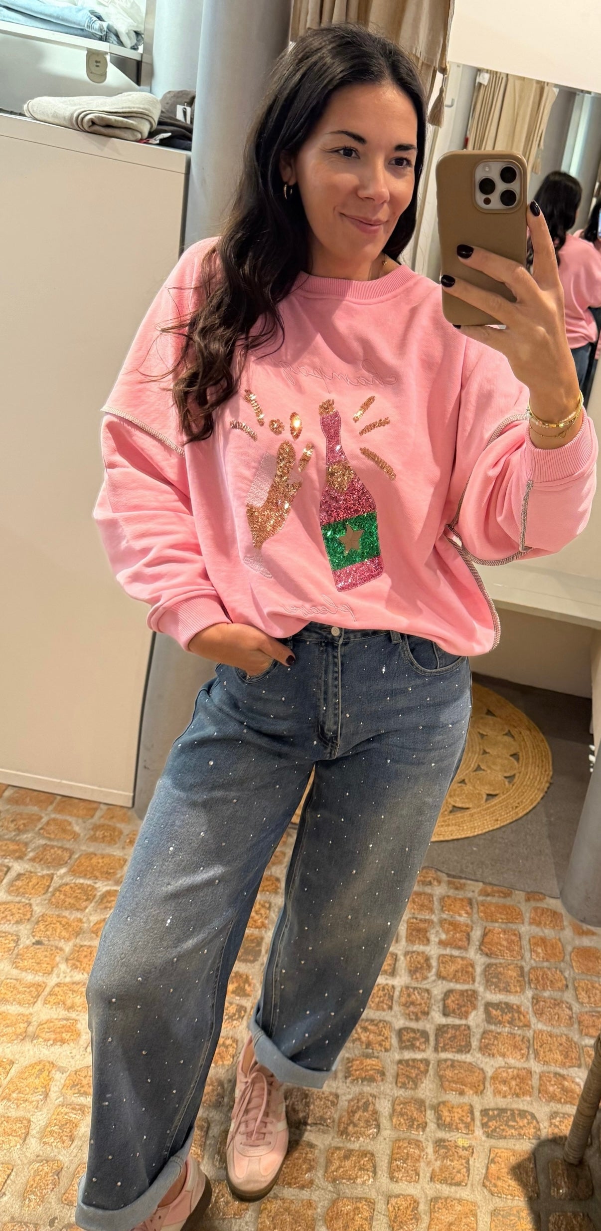 Miss Goodlife Sweatshirt Champagne Pailletten in rosa