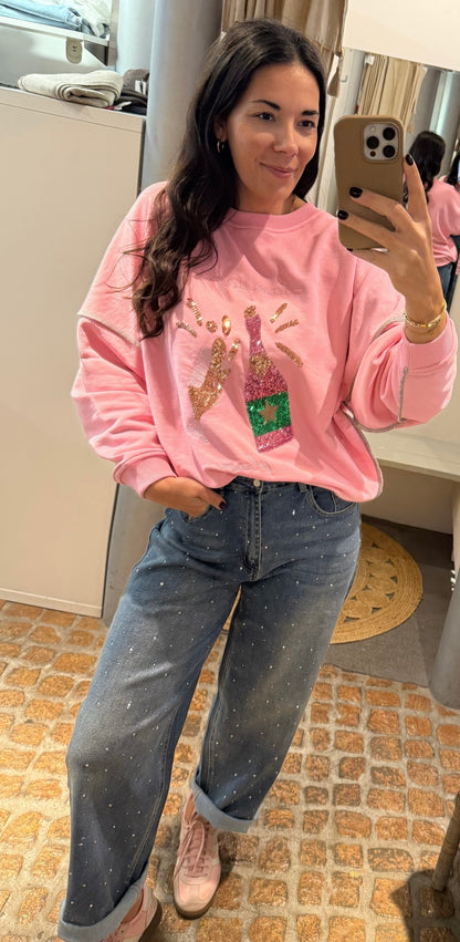 Miss Goodlife Sweatshirt Champagne Pailletten in rosa