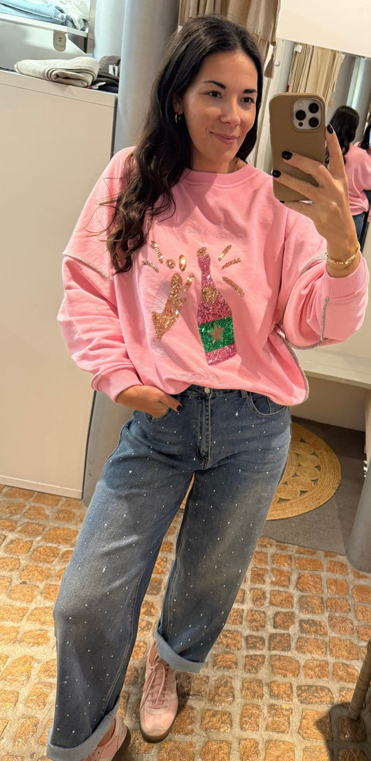 Miss Goodlife Sweatshirt Champagne Pailletten in rosa